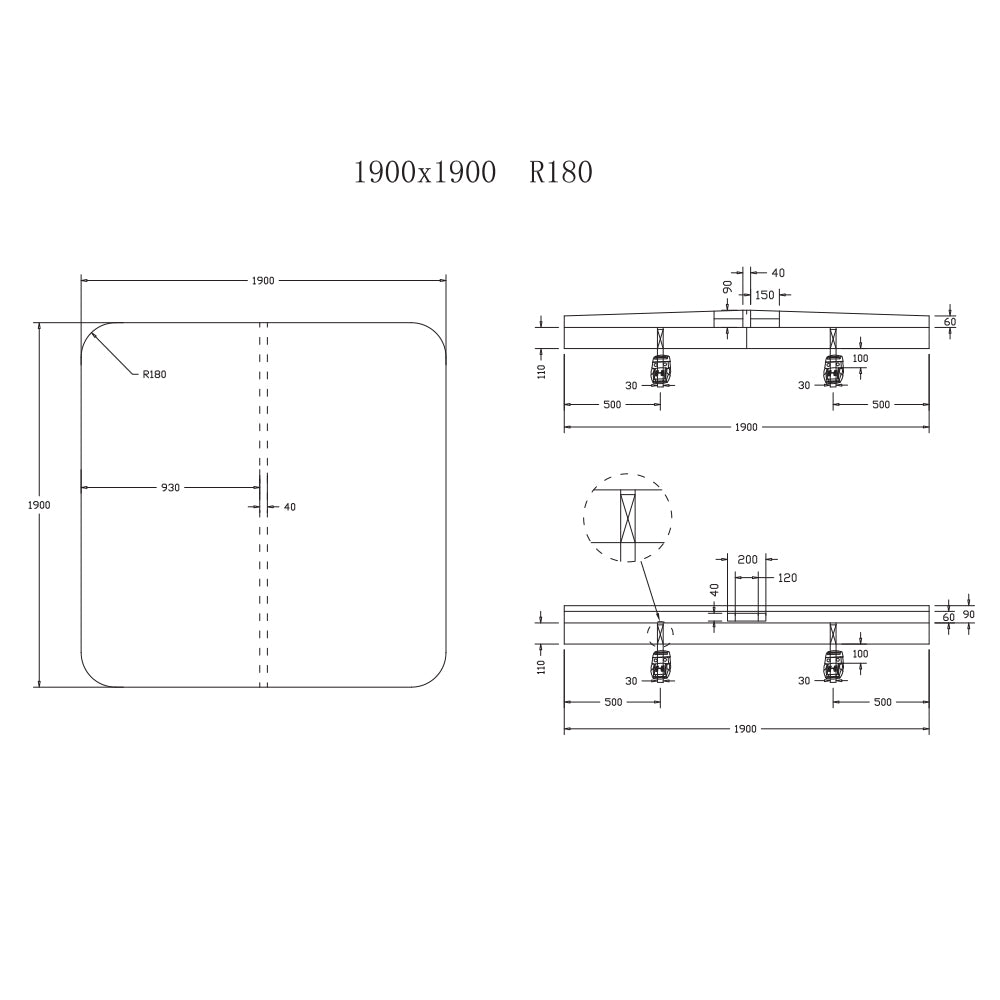 1900 x 1900 R180mm Generic Spa Pool Hard Cover (Charcoal)