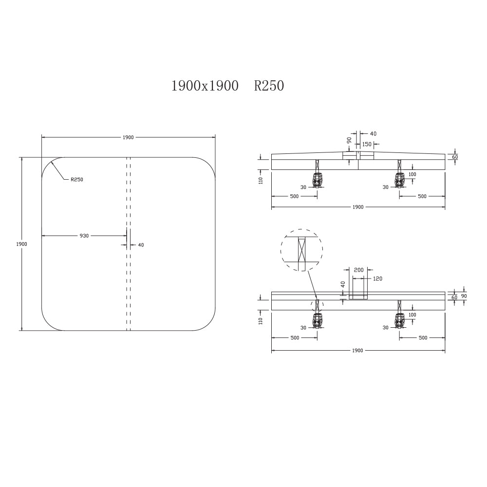 1900 x 1900 R250mm Generic Spa Pool Hard Cover (Charcoal)