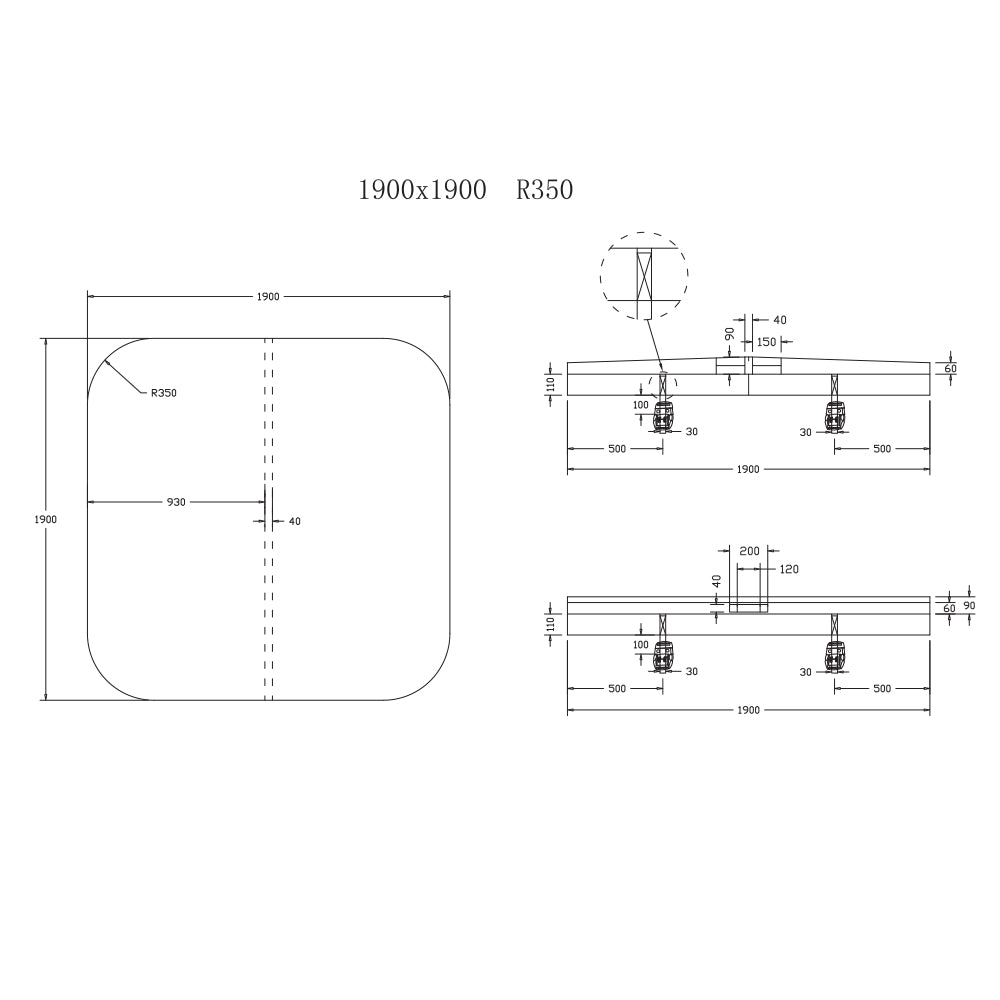 1900 x 1900 R350mm Generic Spa Pool Hard Cover (Charcoal)