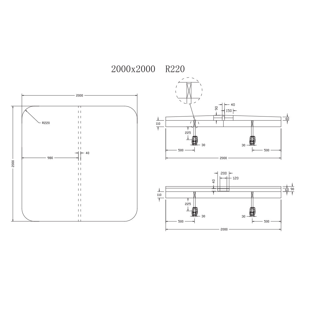2000 x 2000mm Generic R220 Spa Pool Hard Cover (Charcoal)