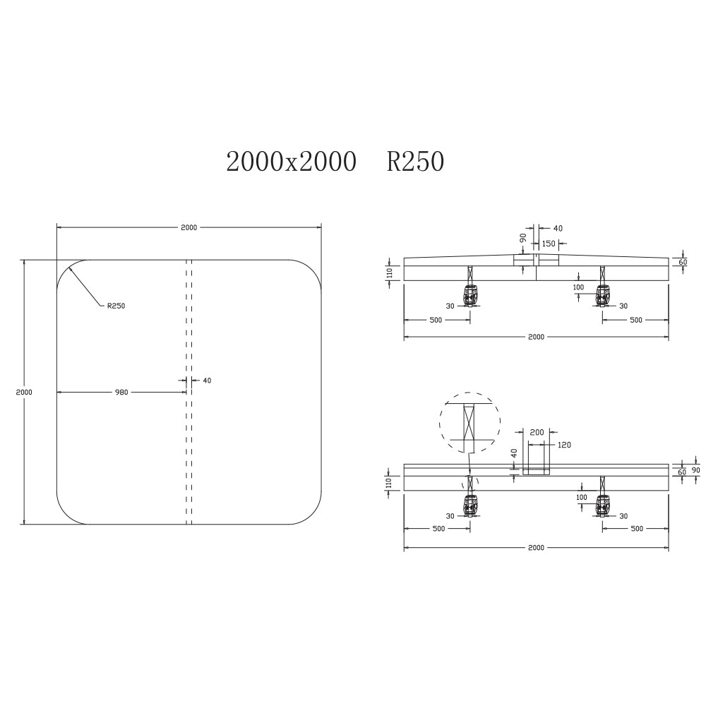2000 x 2000 R250mm Generic Spa Pool Hard Cover (Charcoal)