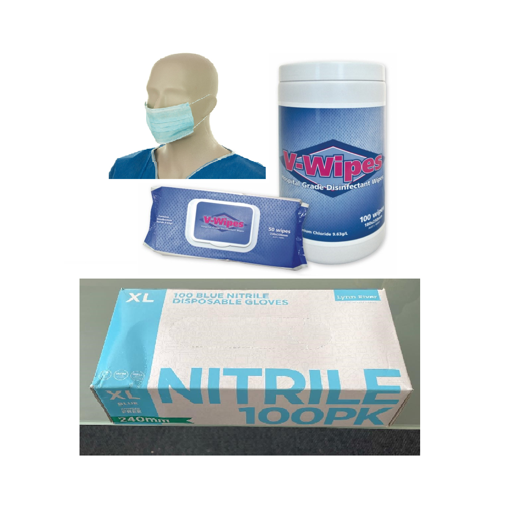 Pack of Mask (50 pk), Gloves (100 pk) and Wipes (50 pk) at Spa Store New Zealand