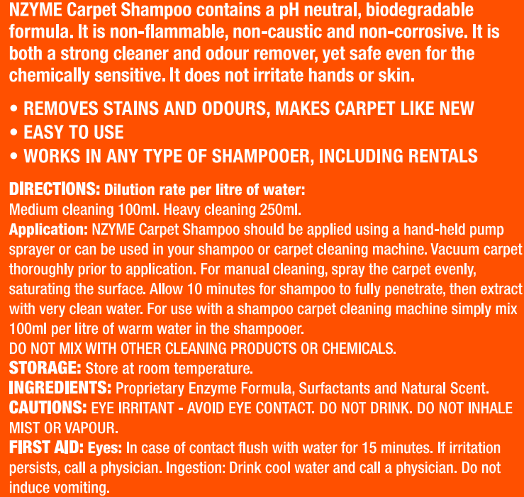 NZYME Carpet Shampoo 1 Litre Ready To Use at Spa Store New Zealand
