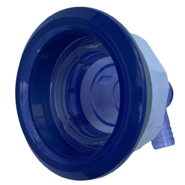 Blue plastic funnel on a white background