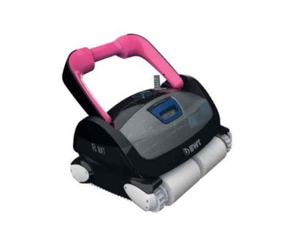Pool vacuum cleaner with pink handle on a white background