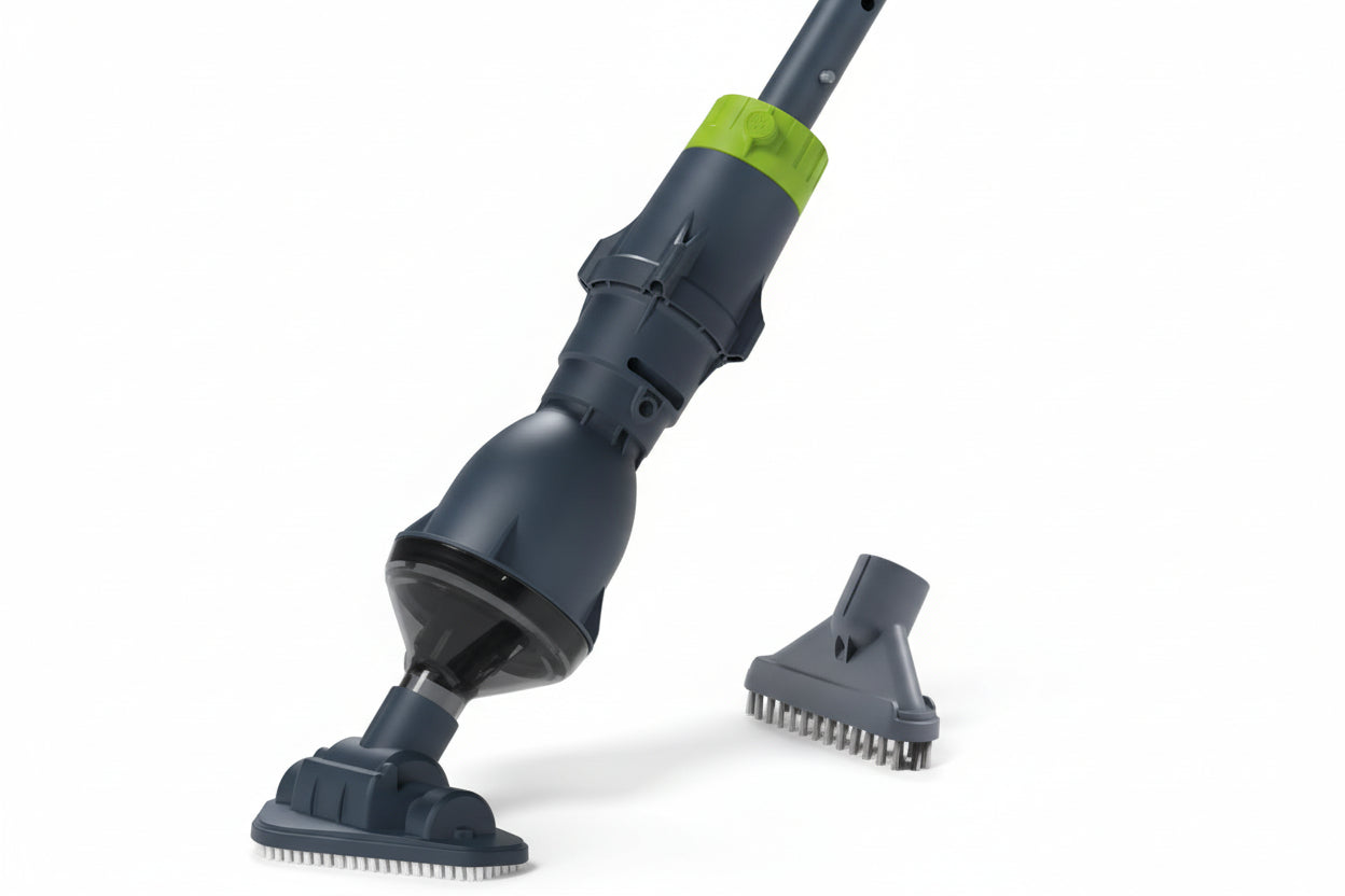 Cleaning tool with interchangeable nozzles on a white background