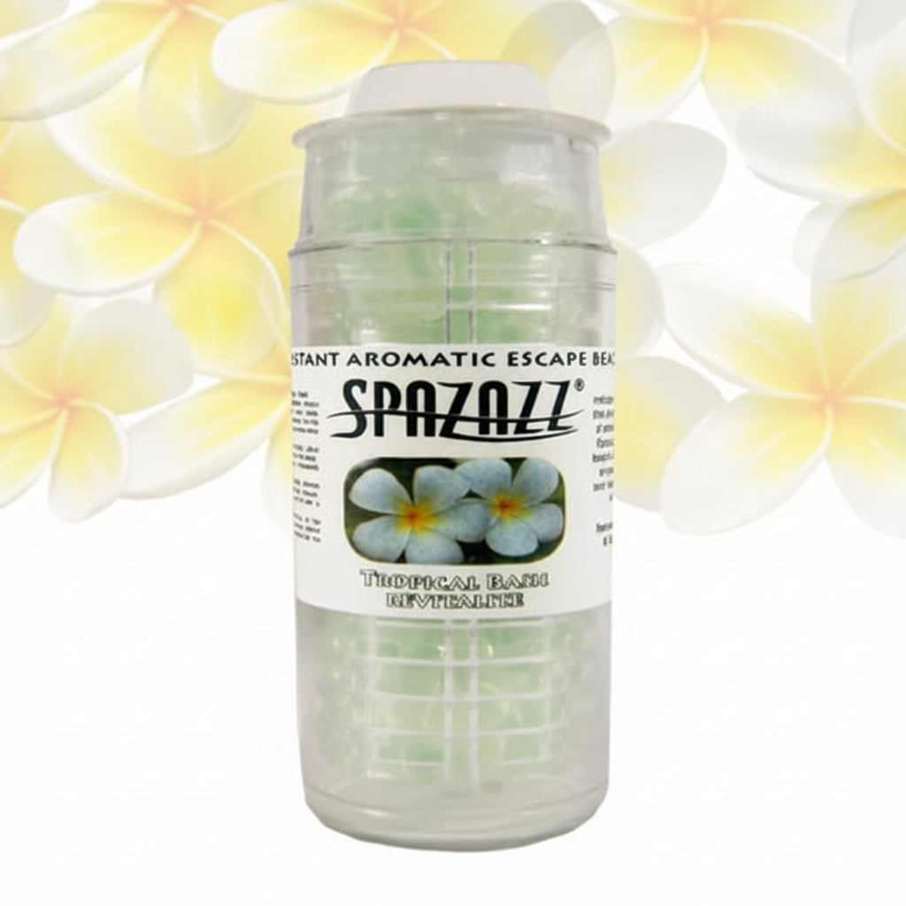 Spazazz product with tropical flower design on a white background