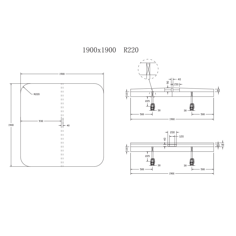 1900 x 1900 R220mm Generic Spa Pool Hard Cover (Charcoal)