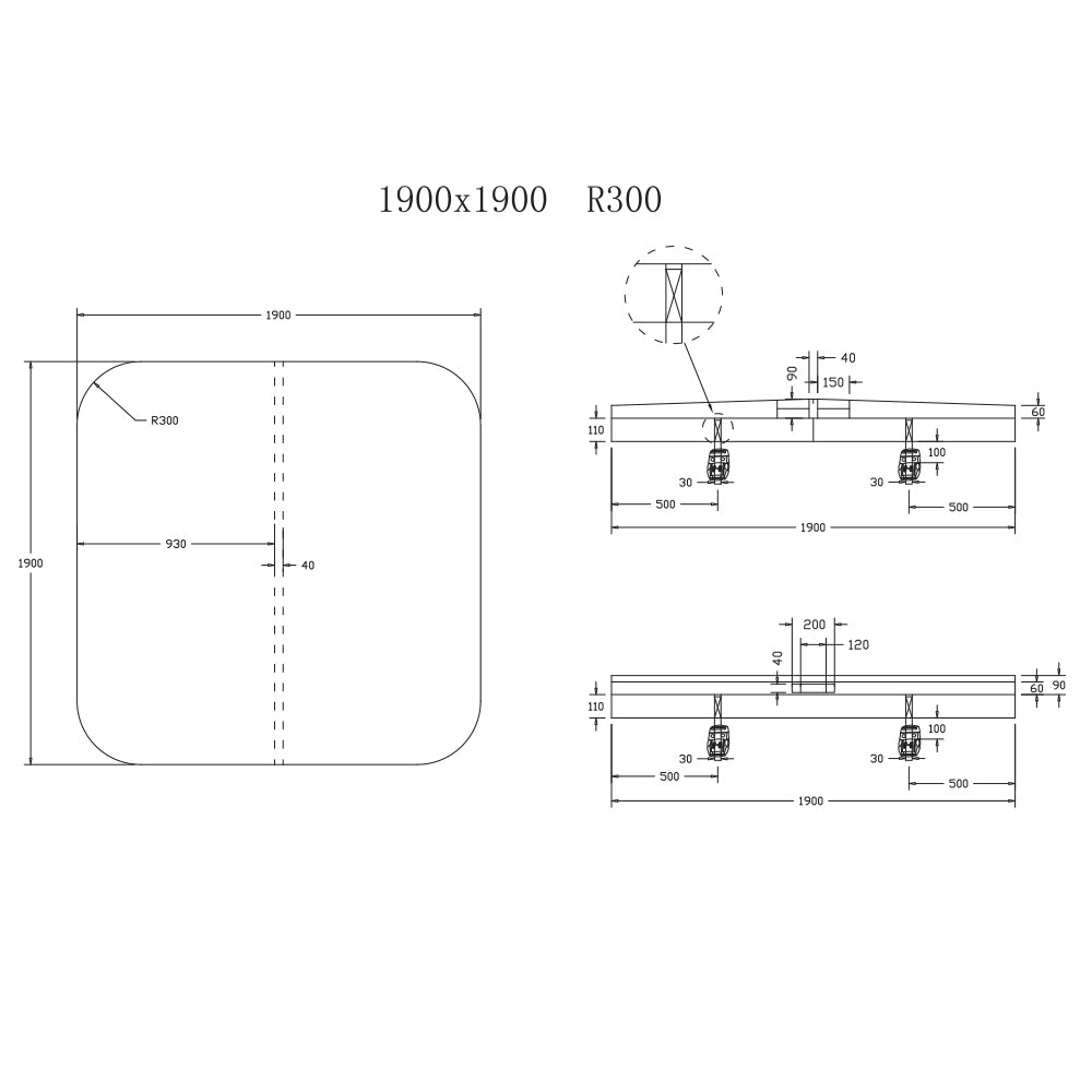 1900 x 1900 R300mm Generic Spa Pool Hard Cover (Charcoal)