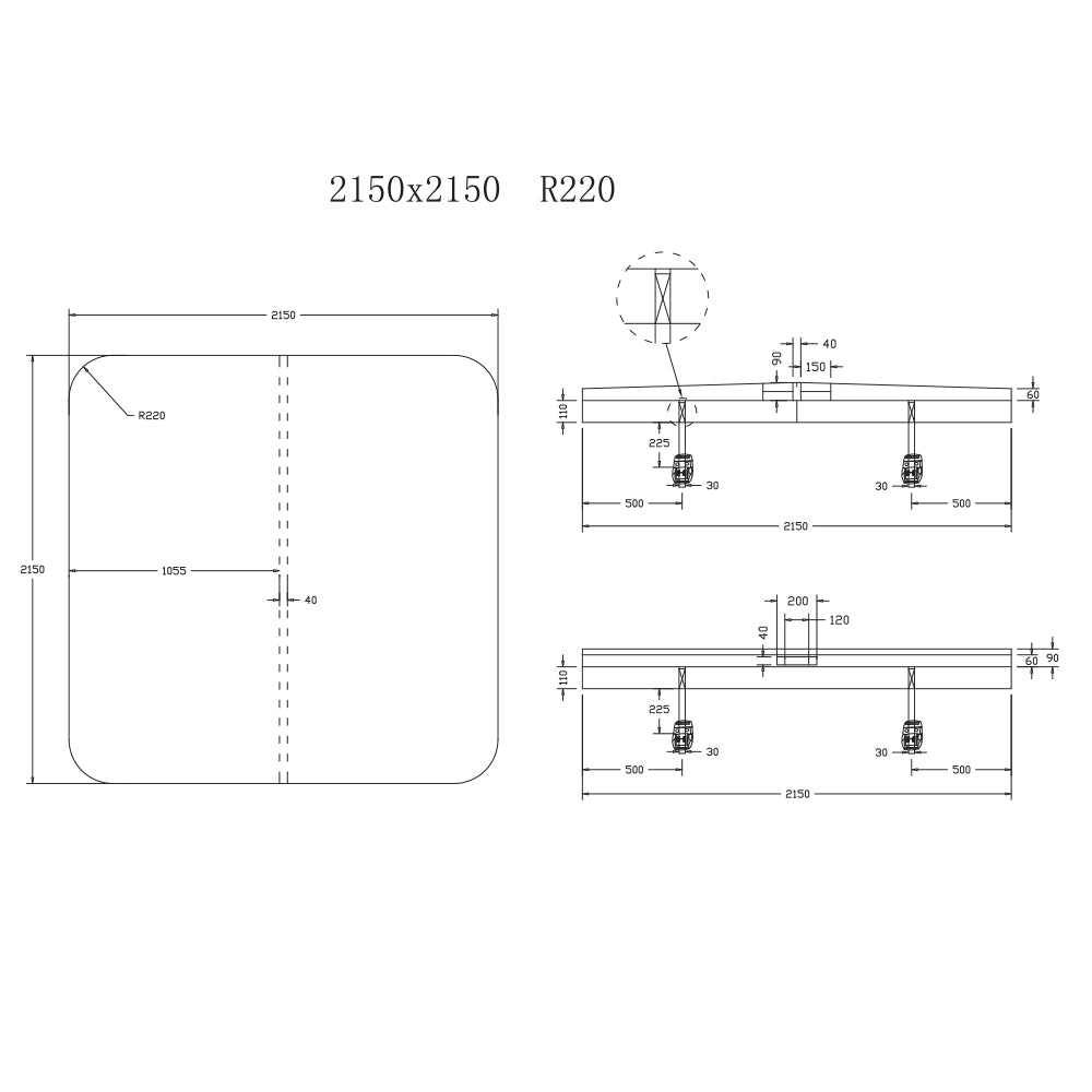 2150 x 2150mm Generic R220 Spa Pool Hard Cover (Charcoal)