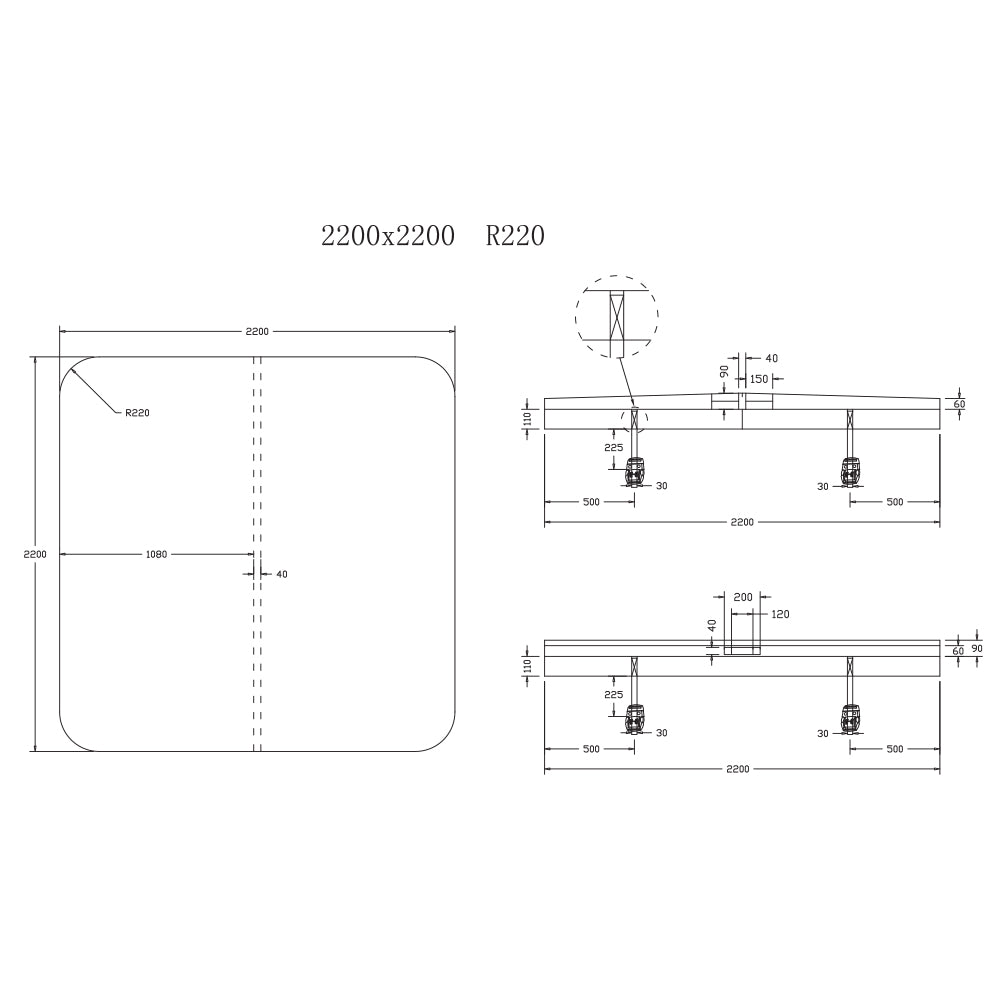 2200 x 2200 R220mm Generic Spa Pool Hard Cover (Charcoal)