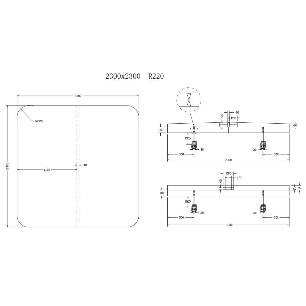 2300 X 2300 Generic R220 Spa Pool Hard Cover (Charcoal)