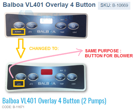 Balboa VL401 Overlay 4 Button (2 Pumps)