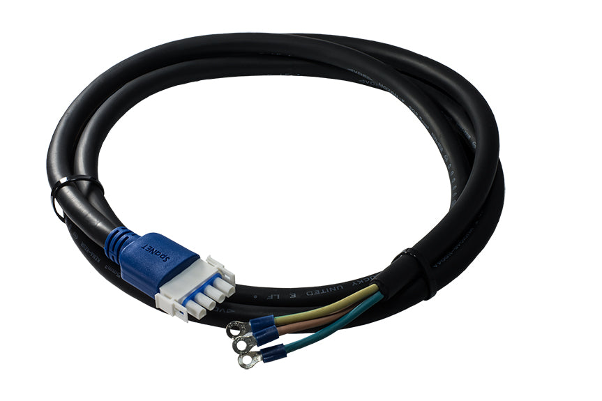 Black cable with connectors on a white background