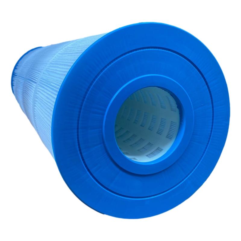Blue cylindrical filter on a white background