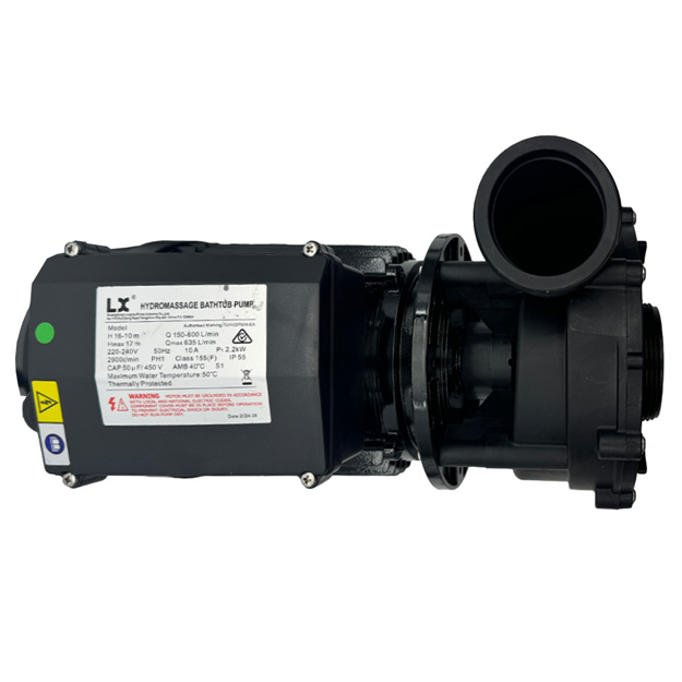 A black LX HydroPump Hydroxylase Injected Pump with a white specification label and a green indicator light, shown against a plain white background.