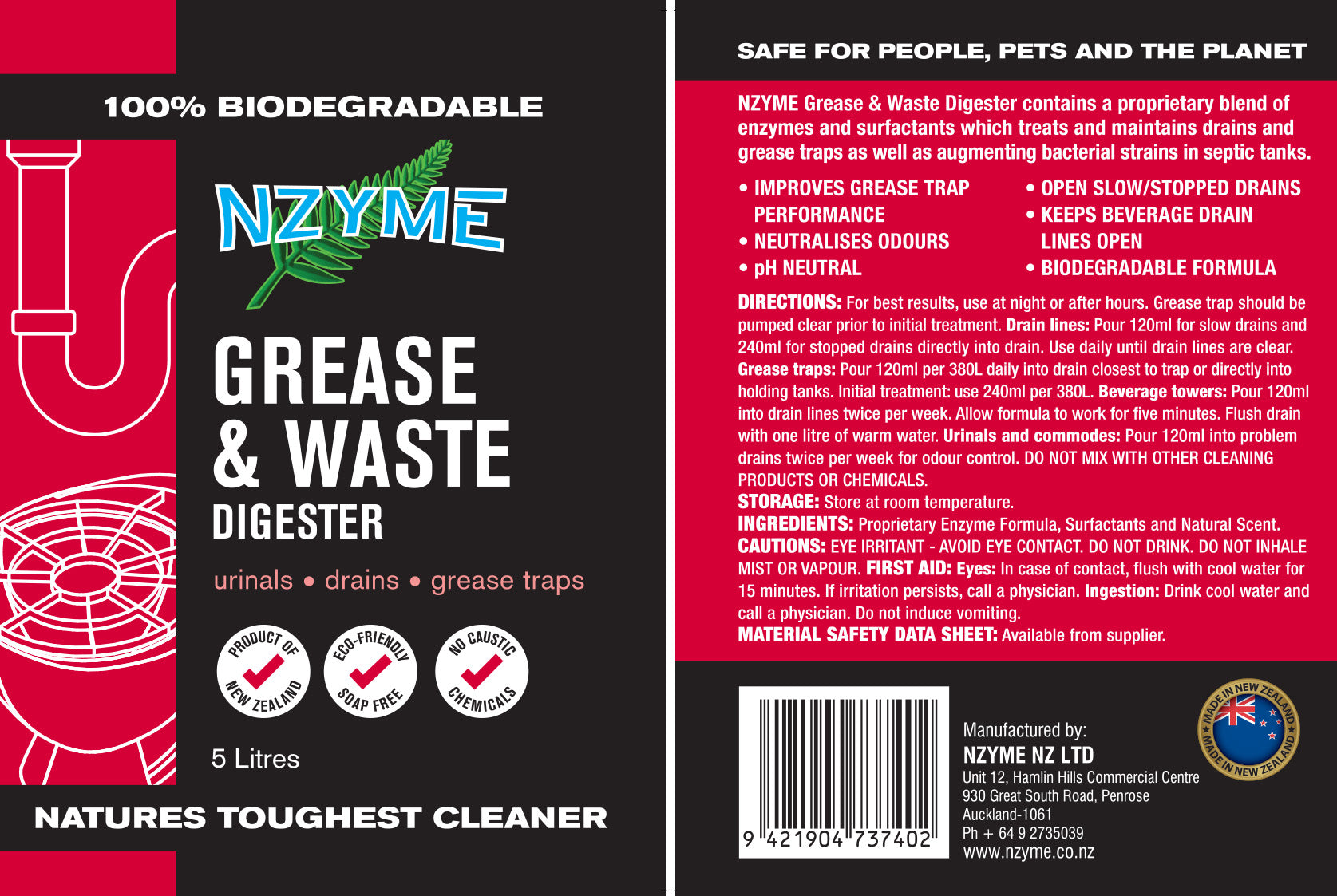 NZYME Grease & Waste Digestor 5 Litre Concentrate