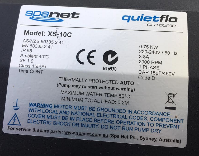 SpaNet® XS-10C 1Hp(700w) Circulation Pump