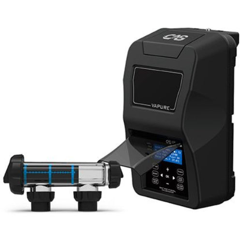 Black vape device with digital display on a white background