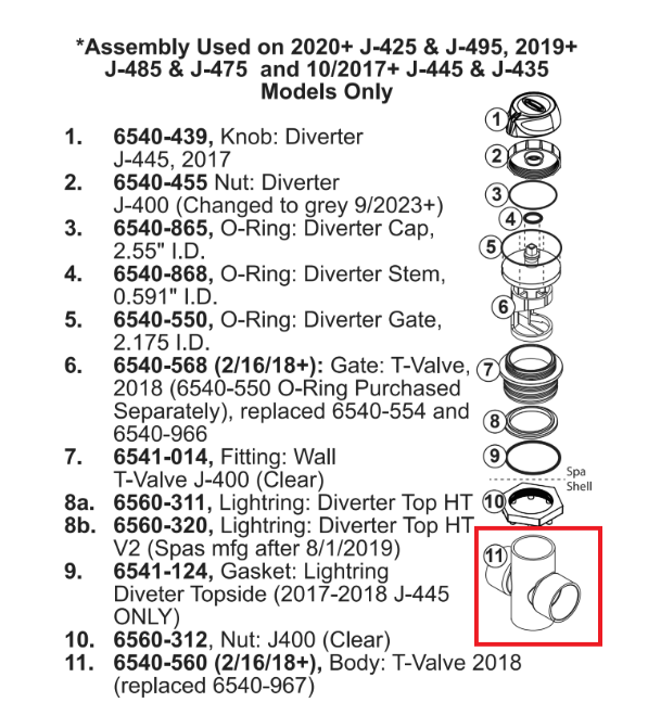 Jacuzzi® Spas Diverter Body T-Valve