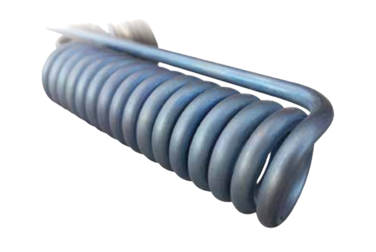 Coiled metal spring on a white background